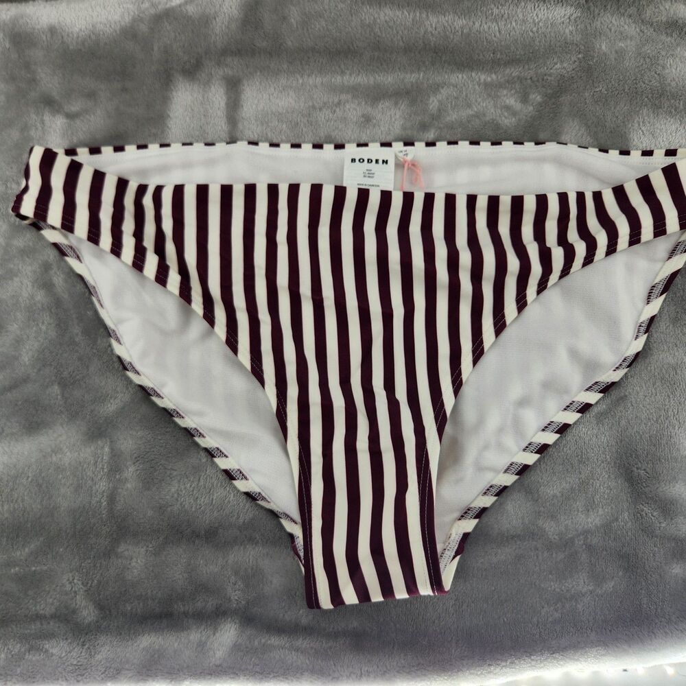 Boden US Size 10 Chocberry Ivory Stripe Classic Bikini Bottom NWT